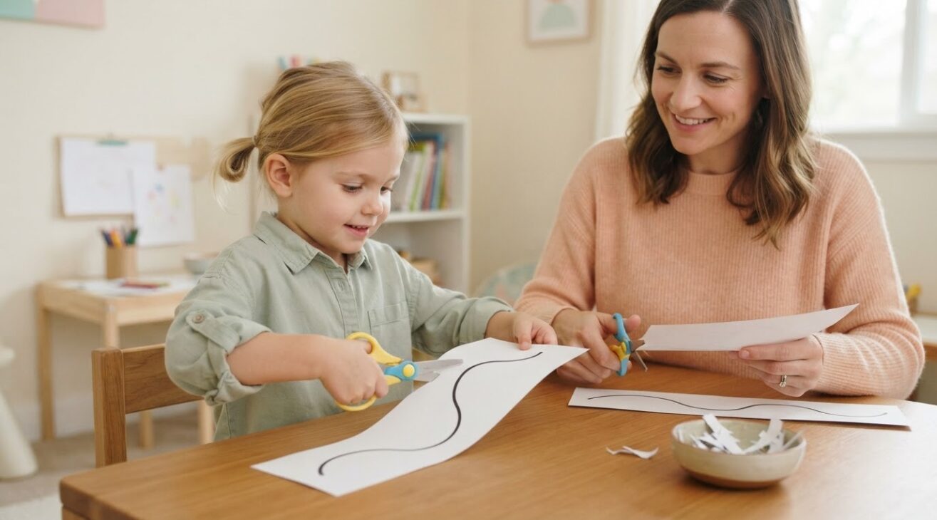 Cutting & Paper Skills with a Parent-Child Motor Challenge for 4-Year-Old Preschoolers