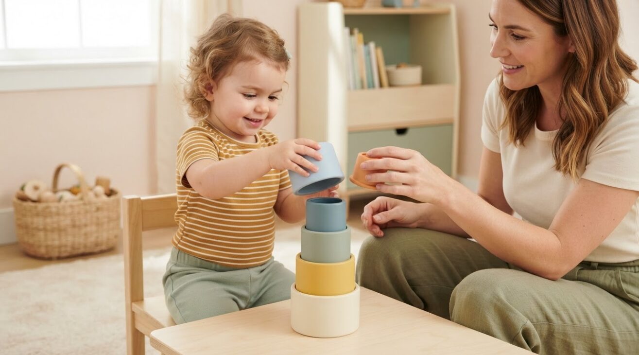 Stacking & Nesting with a Parent-Child Motor Challenge for 2-Year-Old Toddlers