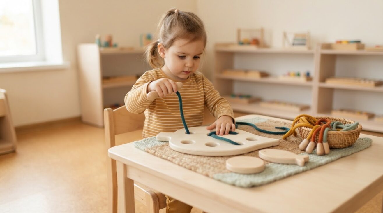 Lacing & Threading with a Sensory-and-Motor Setup for 3-Year-Old Preschoolers