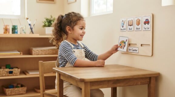 Simple Visual Cue preschool / classroom routines activity with a 4-year-old preschooler