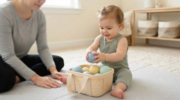 Tabletop Skill Game put in / take out activity with a baby 7–9 months old