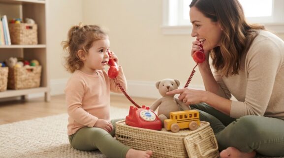 Toy Basket Talk-and-Play listening & understanding activity with a 2-year-old toddler