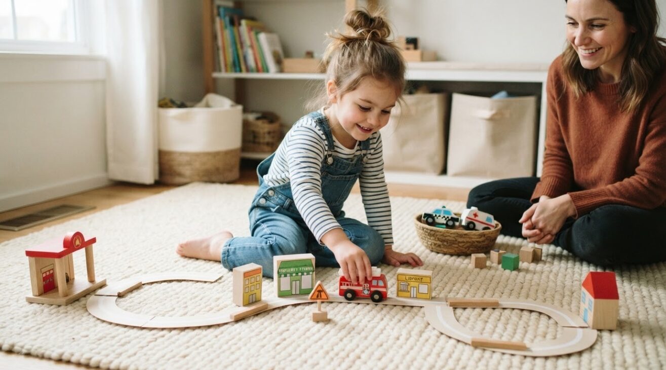 Community Helper Pretend with a Vehicle Story Road for 5-Year-Old Children