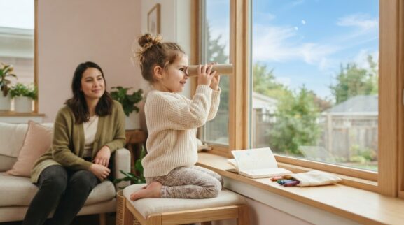 Window Watch space basics activity with a 4-year-old preschooler